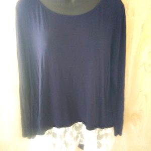 Ruffled Ladies Tunic in navy and cream Plus size 1X